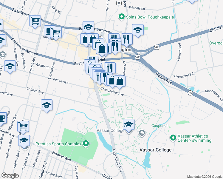 map of restaurants, bars, coffee shops, grocery stores, and more near 23 Collegeview Avenue in Arlington