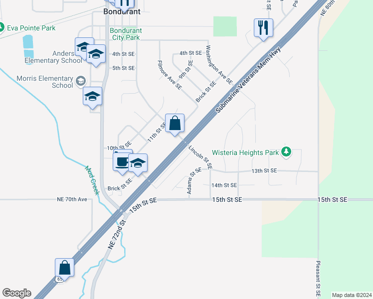 map of restaurants, bars, coffee shops, grocery stores, and more near 1200 Kadin Trail in Bondurant