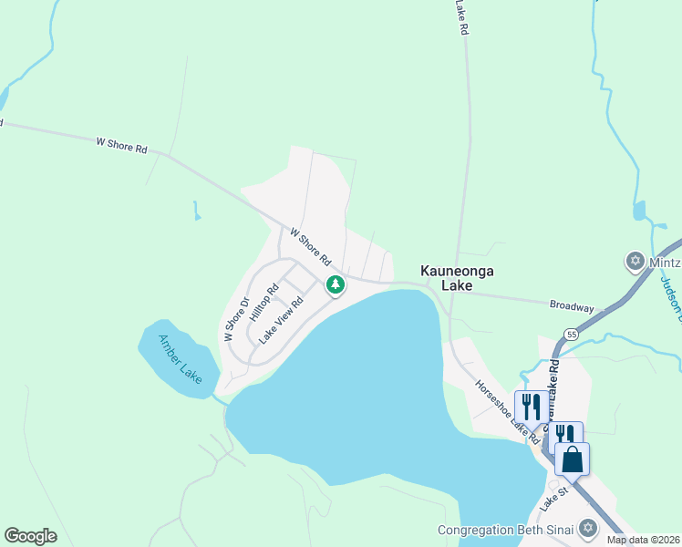 map of restaurants, bars, coffee shops, grocery stores, and more near 198 West Shore Road in Kauneonga Lake