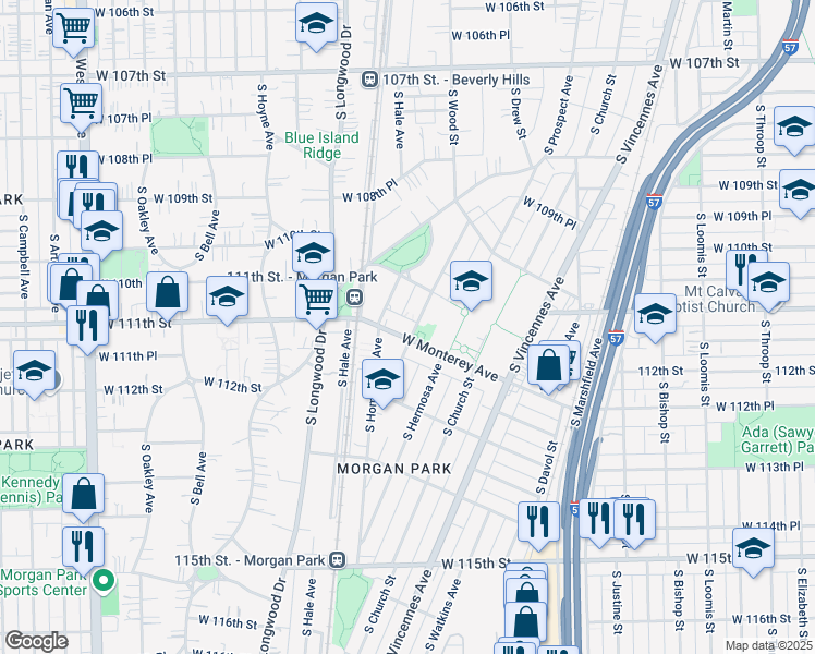map of restaurants, bars, coffee shops, grocery stores, and more near 1900 West Monterey Avenue in Chicago