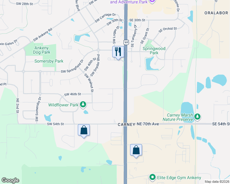 map of restaurants, bars, coffee shops, grocery stores, and more near 7150 Northeast 14th Street in Ankeny