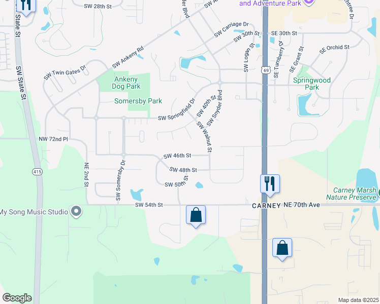 map of restaurants, bars, coffee shops, grocery stores, and more near 544 Southwest 46th Street in Ankeny