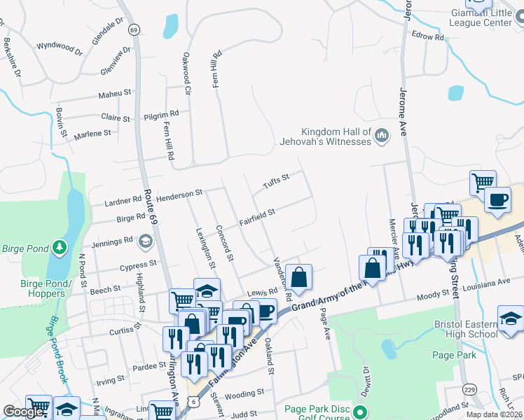 map of restaurants, bars, coffee shops, grocery stores, and more near 14 Tufts Street in Bristol