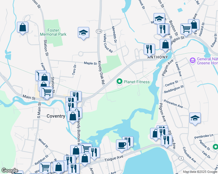 map of restaurants, bars, coffee shops, grocery stores, and more near 785 Washington Street in Coventry