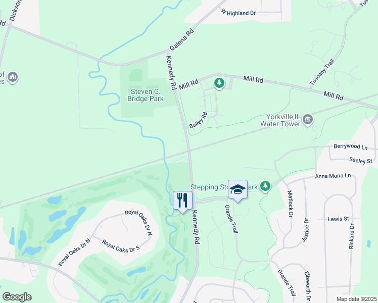 map of restaurants, bars, coffee shops, grocery stores, and more near 2601 Kennedy Road in Oswego