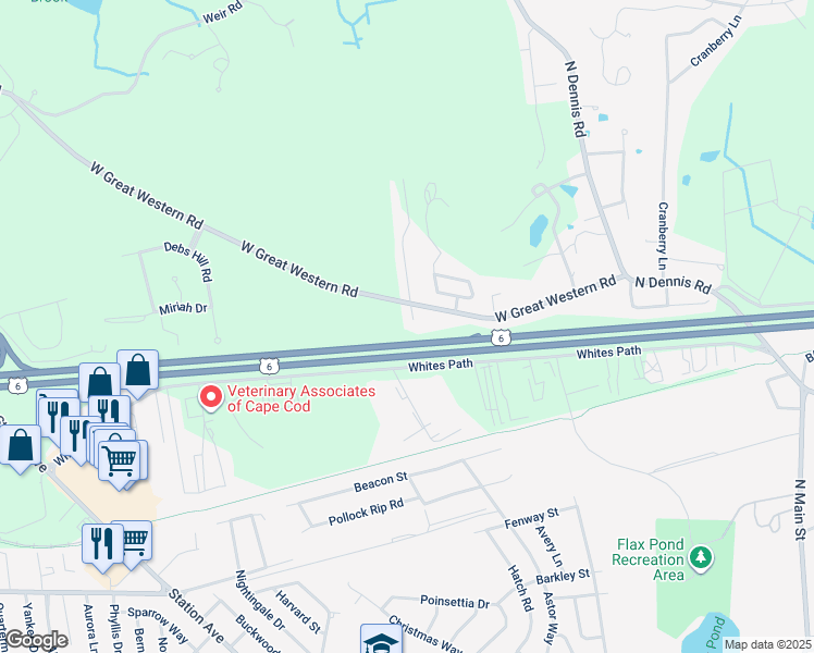 map of restaurants, bars, coffee shops, grocery stores, and more near 123 West Great Western Road in Yarmouth