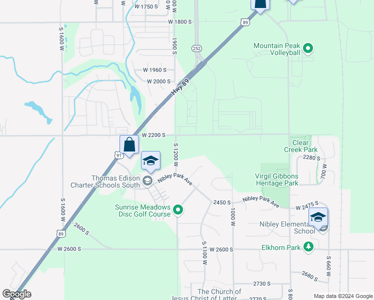 map of restaurants, bars, coffee shops, grocery stores, and more near 2253 South 1150 West in Nibley