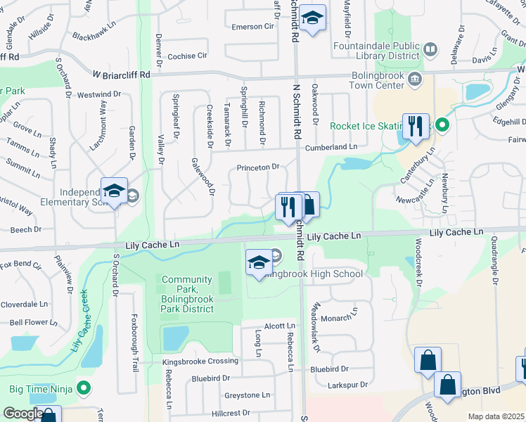 map of restaurants, bars, coffee shops, grocery stores, and more near 527 Old Stone Road in Bolingbrook