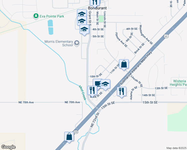map of restaurants, bars, coffee shops, grocery stores, and more near 929 Grant Court Southeast in Bondurant