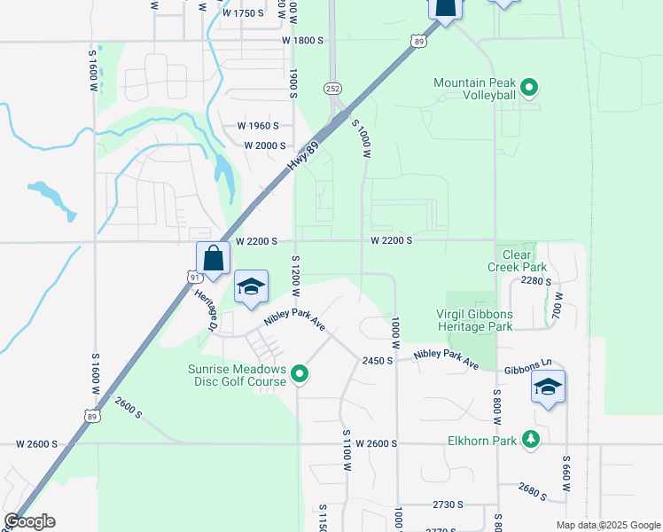 map of restaurants, bars, coffee shops, grocery stores, and more near 2251 South 1120 West in Nibley