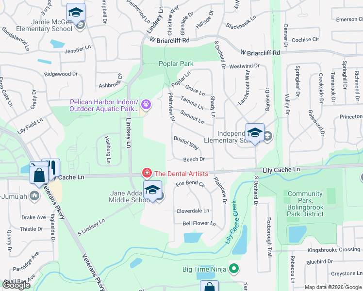 map of restaurants, bars, coffee shops, grocery stores, and more near 235 Bristol Court in Bolingbrook