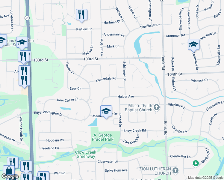 map of restaurants, bars, coffee shops, grocery stores, and more near 4111 Joe Willie Drive in Naperville