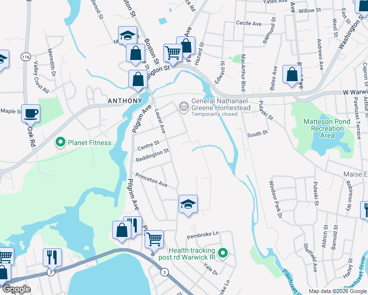 map of restaurants, bars, coffee shops, grocery stores, and more near 4 Salem Street in Coventry