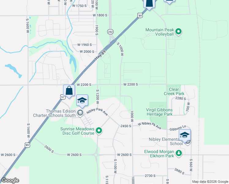 map of restaurants, bars, coffee shops, grocery stores, and more near 2241 South 1090 West in Nibley