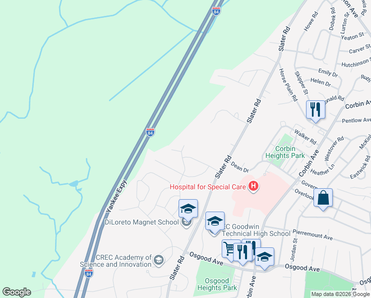 map of restaurants, bars, coffee shops, grocery stores, and more near 200 Nancy Road in New Britain