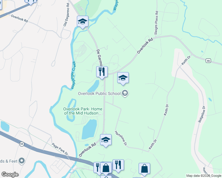 map of restaurants, bars, coffee shops, grocery stores, and more near 19 Mapleview Road in Poughkeepsie