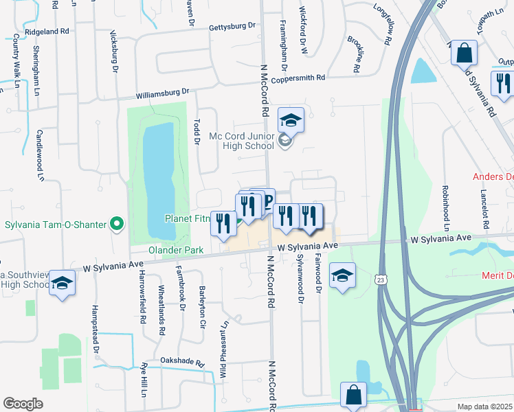 map of restaurants, bars, coffee shops, grocery stores, and more near 6718 Worth Avenue in Sylvania