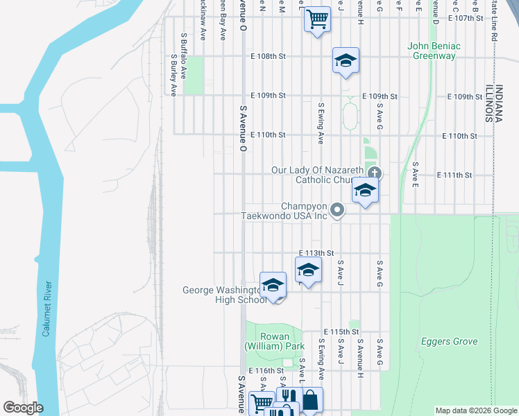 map of restaurants, bars, coffee shops, grocery stores, and more near 11139 South Avenue North in Chicago