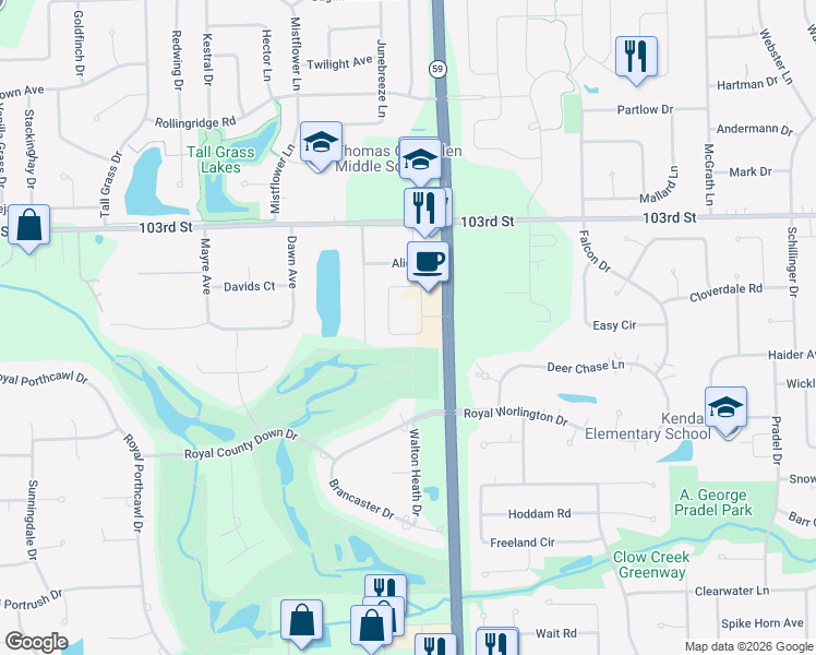 map of restaurants, bars, coffee shops, grocery stores, and more near 4199 Royal Mews Circle in Naperville