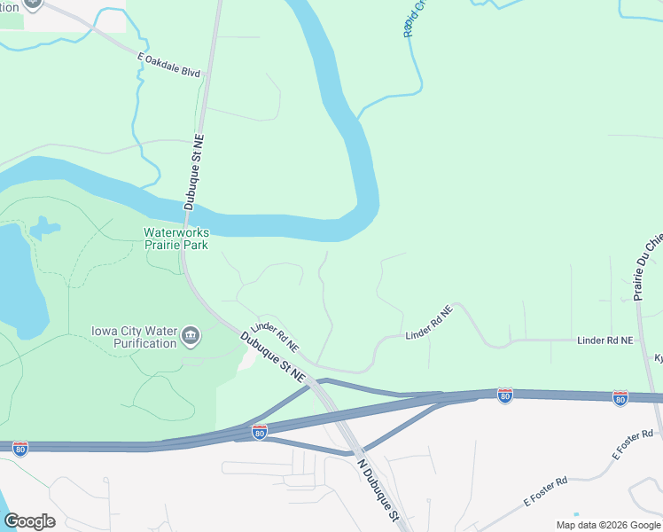 map of restaurants, bars, coffee shops, grocery stores, and more near 1 Lime Kiln Ln NE in Iowa City