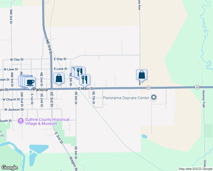 map of restaurants, bars, coffee shops, grocery stores, and more near 803 East Main Street in Panora