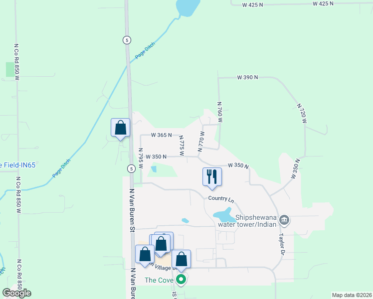 map of restaurants, bars, coffee shops, grocery stores, and more near 3665 North 775 West in Shipshewana