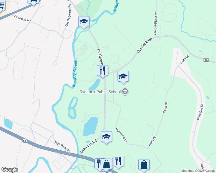 map of restaurants, bars, coffee shops, grocery stores, and more near 19 Mapleview Road in Poughkeepsie