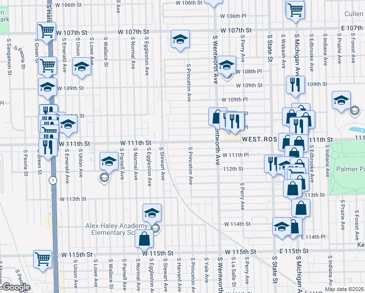 map of restaurants, bars, coffee shops, grocery stores, and more near 326 West 111th Street in Chicago
