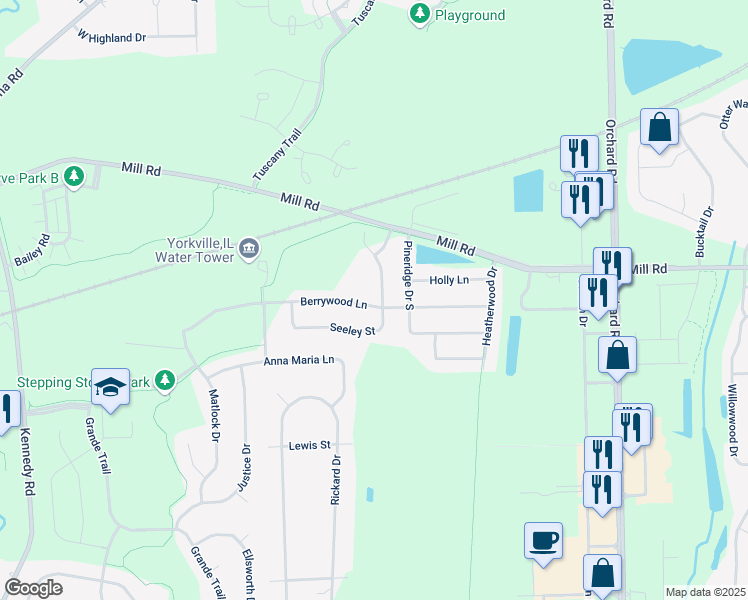 map of restaurants, bars, coffee shops, grocery stores, and more near 2589 Berrywood Lane in Oswego