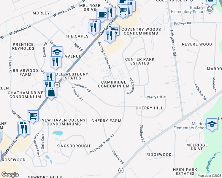 map of restaurants, bars, coffee shops, grocery stores, and more near 1651 Mentor Avenue in Painesville