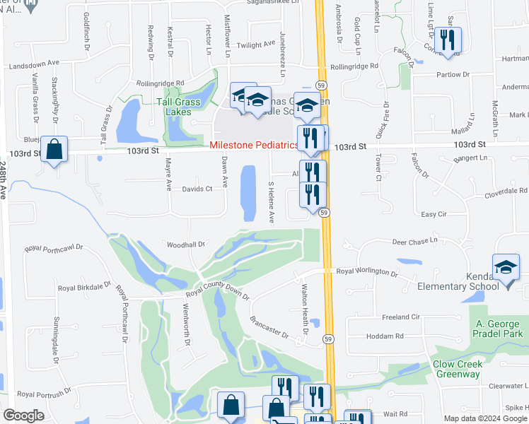 map of restaurants, bars, coffee shops, grocery stores, and more near 10448 South Helene Avenue in Naperville