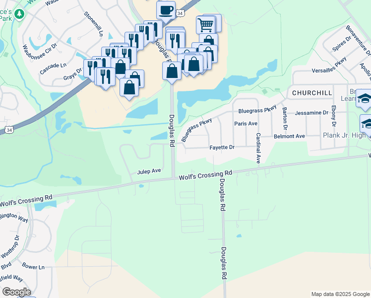 map of restaurants, bars, coffee shops, grocery stores, and more near Citation Drive in Oswego