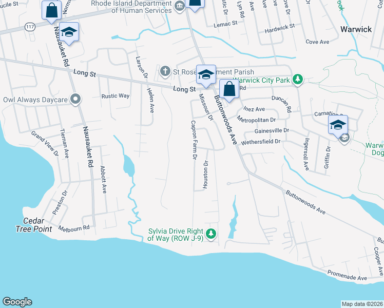 map of restaurants, bars, coffee shops, grocery stores, and more near 155 Capron Farm Drive in Warwick