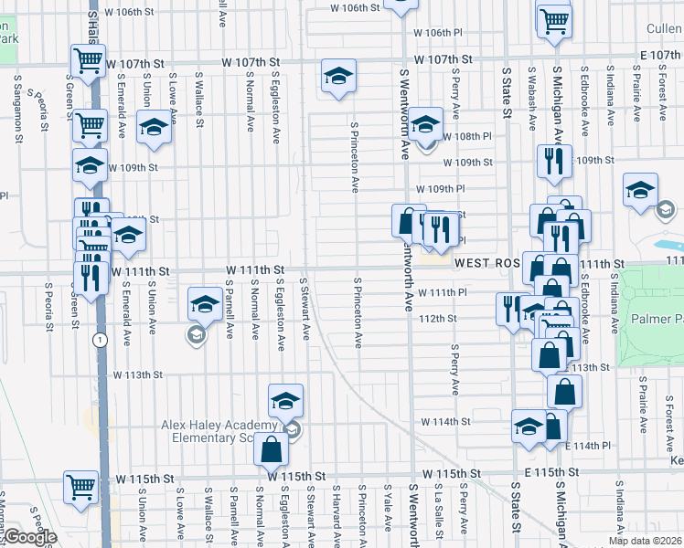 map of restaurants, bars, coffee shops, grocery stores, and more near 326 West 111th Street in Chicago
