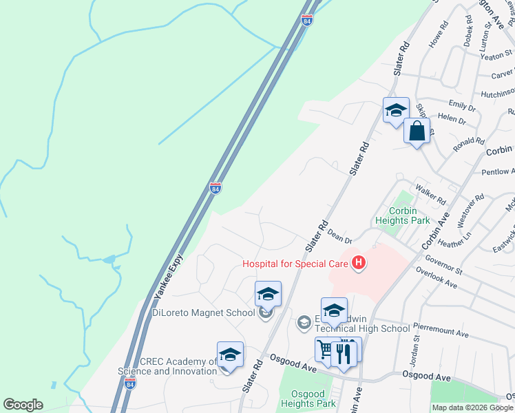 map of restaurants, bars, coffee shops, grocery stores, and more near 200 Nancy Road in New Britain