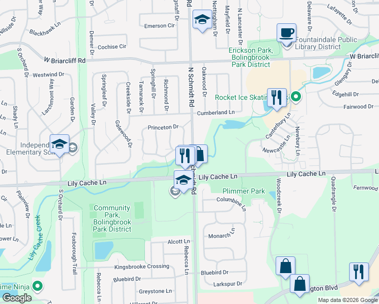 map of restaurants, bars, coffee shops, grocery stores, and more near 501 Old Stone Road in Bolingbrook