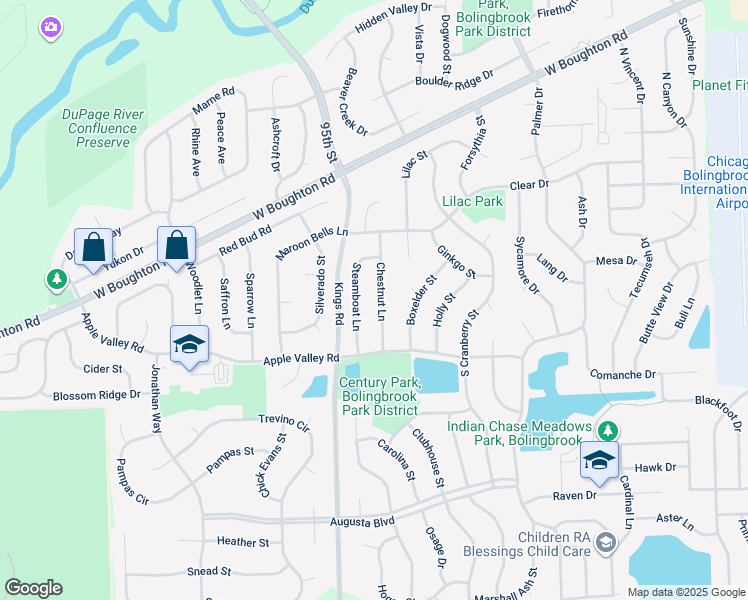 map of restaurants, bars, coffee shops, grocery stores, and more near 174 Chestnut Lane in Bolingbrook