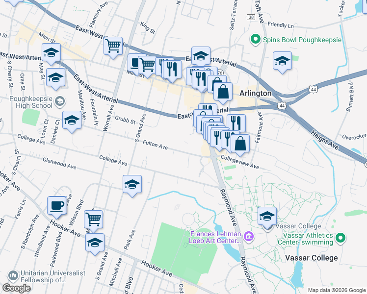 map of restaurants, bars, coffee shops, grocery stores, and more near 127 Fulton Avenue in Arlington
