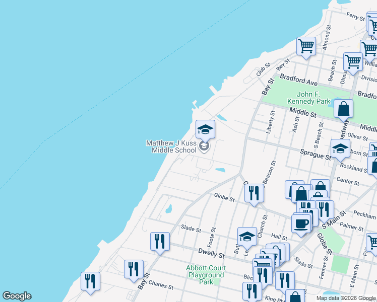 map of restaurants, bars, coffee shops, grocery stores, and more near 273 Draper Street in Fall River