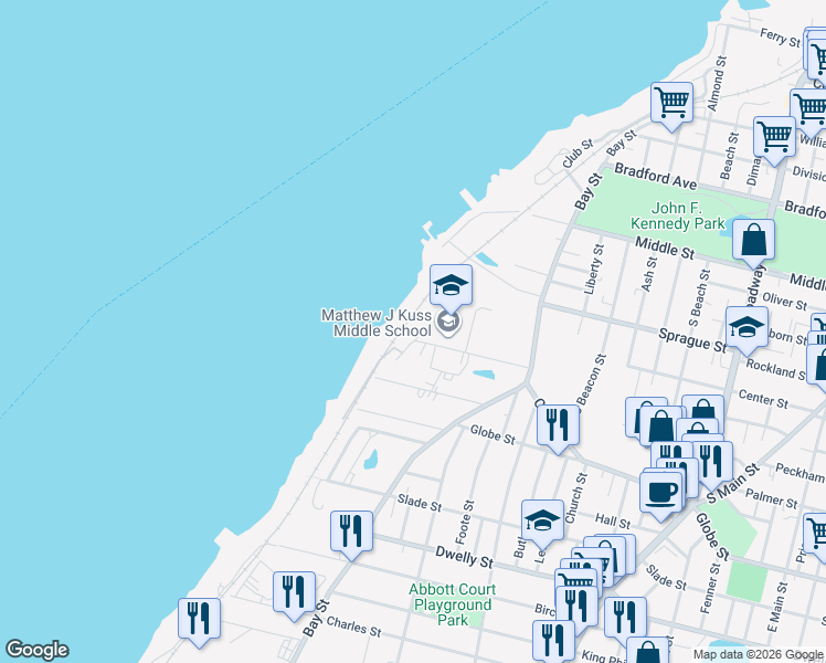 map of restaurants, bars, coffee shops, grocery stores, and more near 273 Draper Street in Fall River