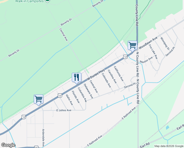 map of restaurants, bars, coffee shops, grocery stores, and more near 2947 E U.S. 12 in Michigan City