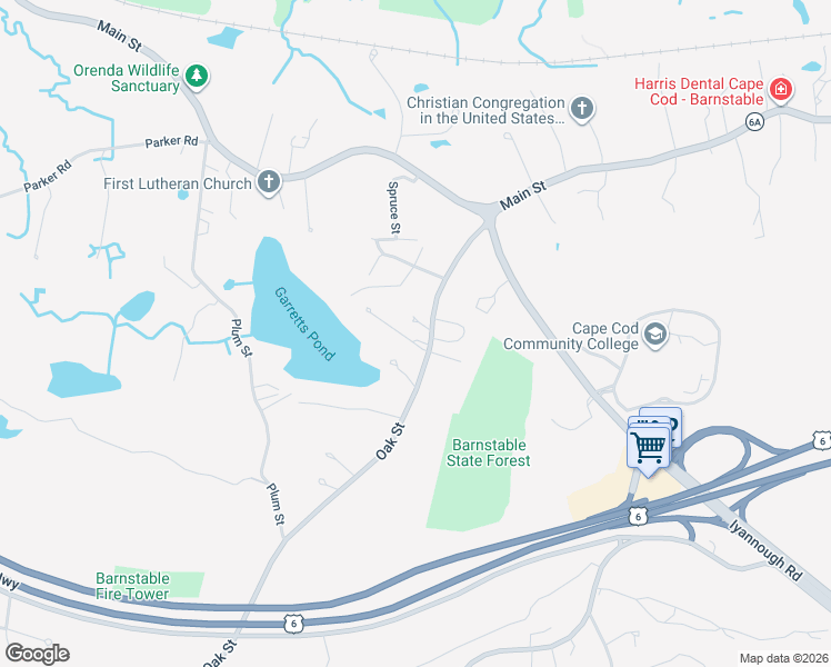 map of restaurants, bars, coffee shops, grocery stores, and more near 868 Oak Street in Barnstable