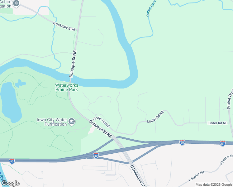 map of restaurants, bars, coffee shops, grocery stores, and more near 1 Lime Kiln Lane Northeast in Iowa City