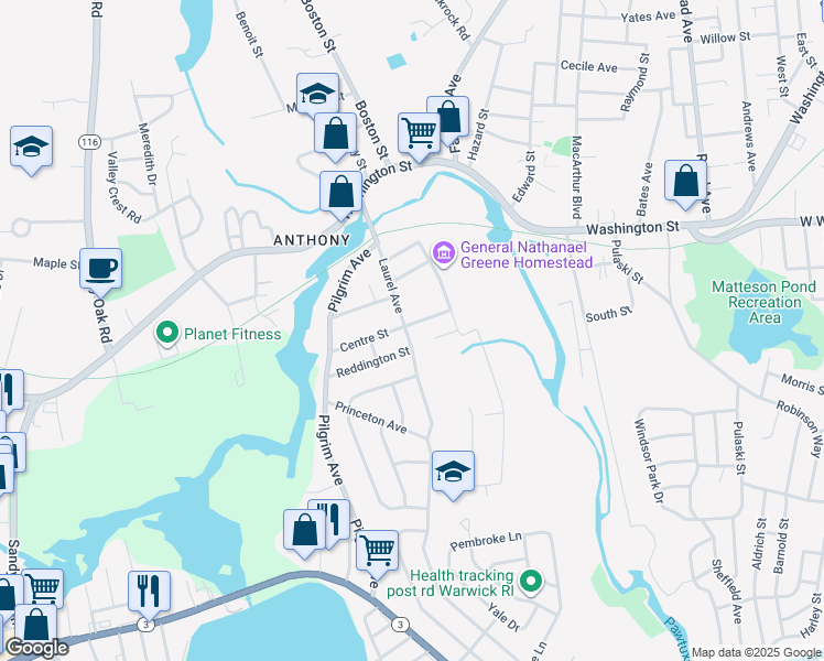 map of restaurants, bars, coffee shops, grocery stores, and more near 54 Laurel Avenue in Coventry