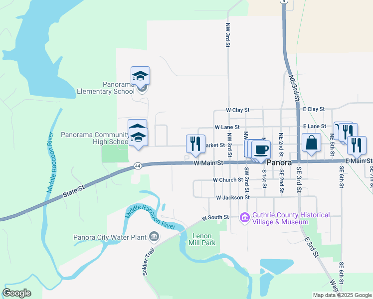 map of restaurants, bars, coffee shops, grocery stores, and more near 500-662 W Market St in Panora