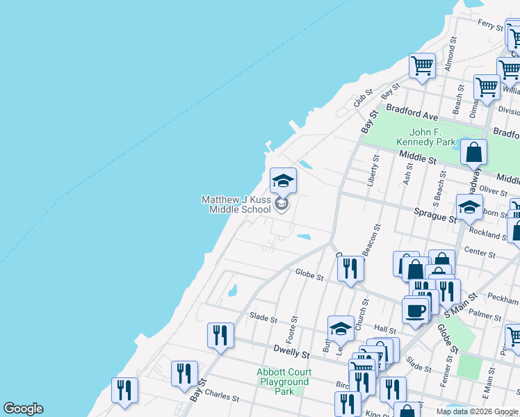 map of restaurants, bars, coffee shops, grocery stores, and more near 273 Draper Street in Fall River