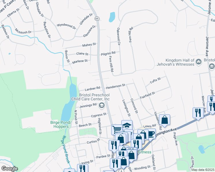 map of restaurants, bars, coffee shops, grocery stores, and more near 17 Henderson Street in Bristol