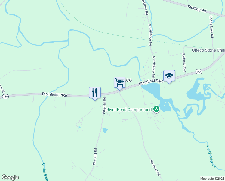 map of restaurants, bars, coffee shops, grocery stores, and more near 1092 Plainfield Pike in Sterling