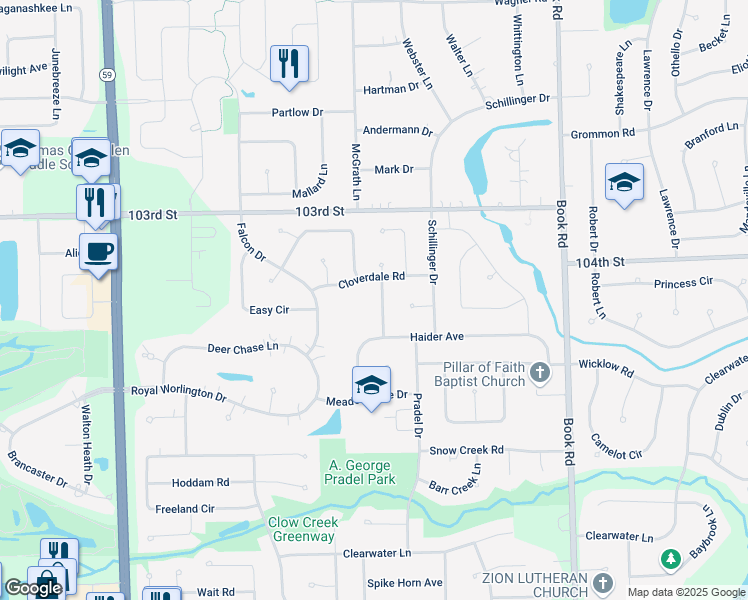 map of restaurants, bars, coffee shops, grocery stores, and more near 4111 Joe Willie Dr in Naperville