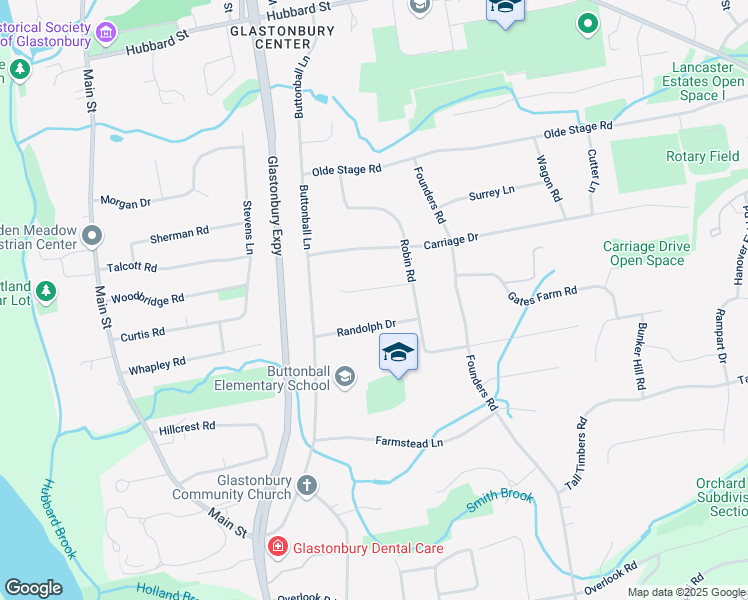 map of restaurants, bars, coffee shops, grocery stores, and more near 38 Sulky Lane in Glastonbury